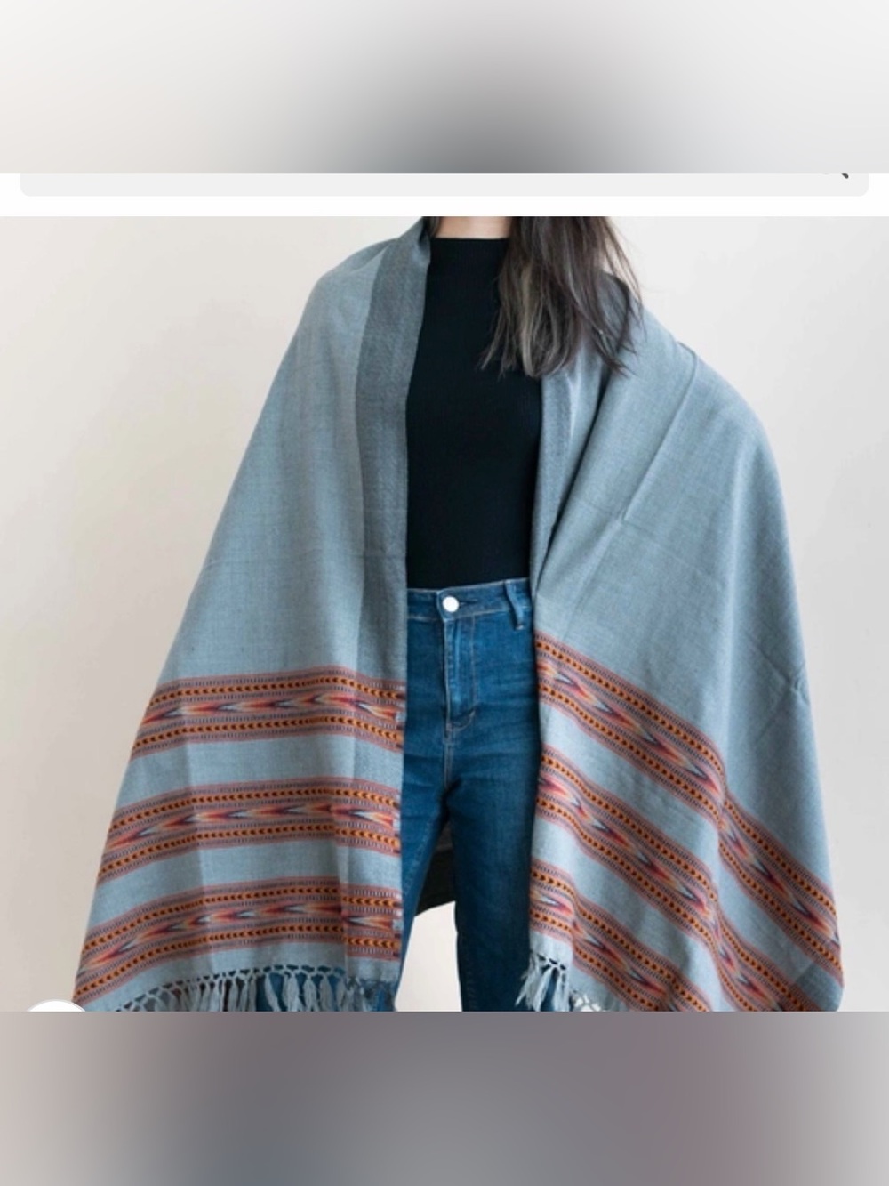Gray  Woven Fringe Wrap Scarf with Orange Accent